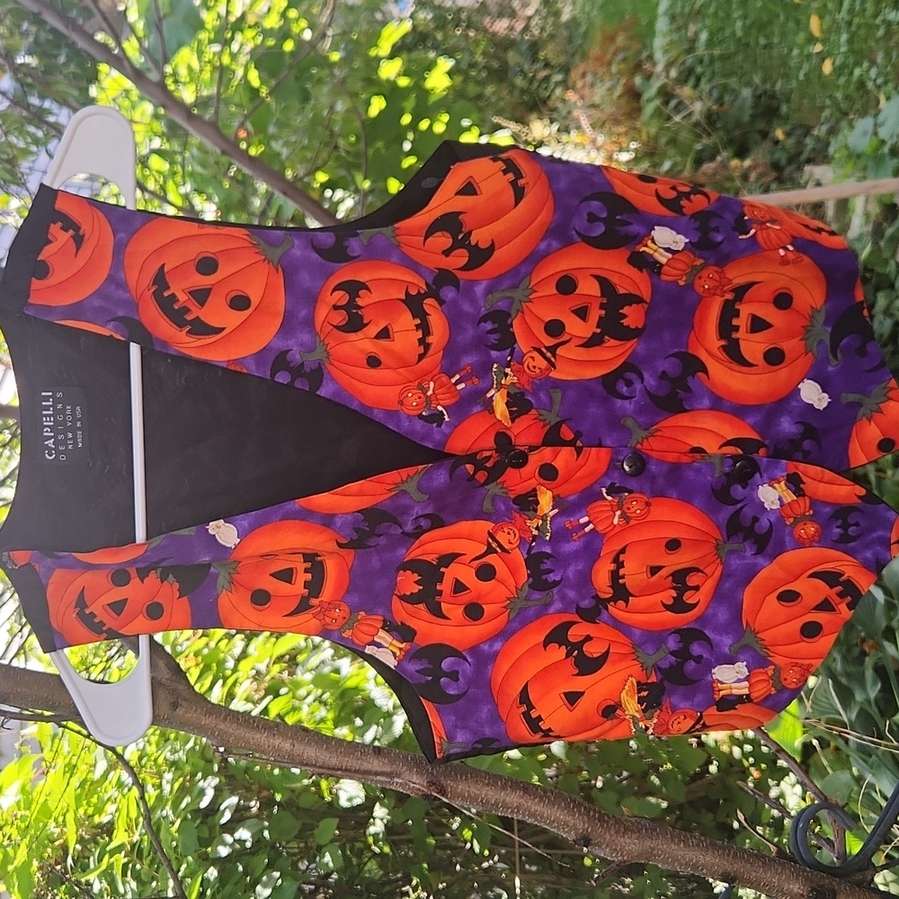 Capelli Designs, Halloween Pumpkin And Jack O Lanterns Vest in Orange & Purple - Picture 1 of 12